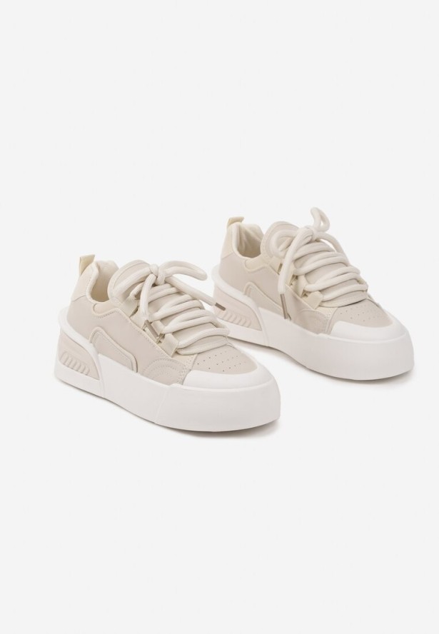 Beżowe Streetwearowe Sneakersy Trampki na Platformie Danenith