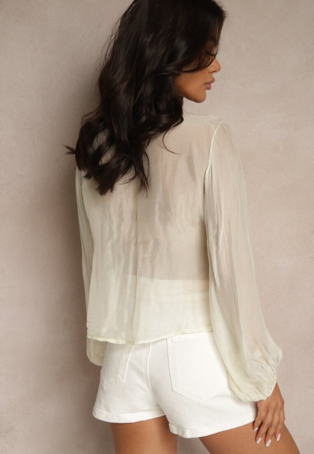 Żółta Bluzka z Wiskozą i Ozdobnym Wiązaniem z Transparentnego Materiału Rineira