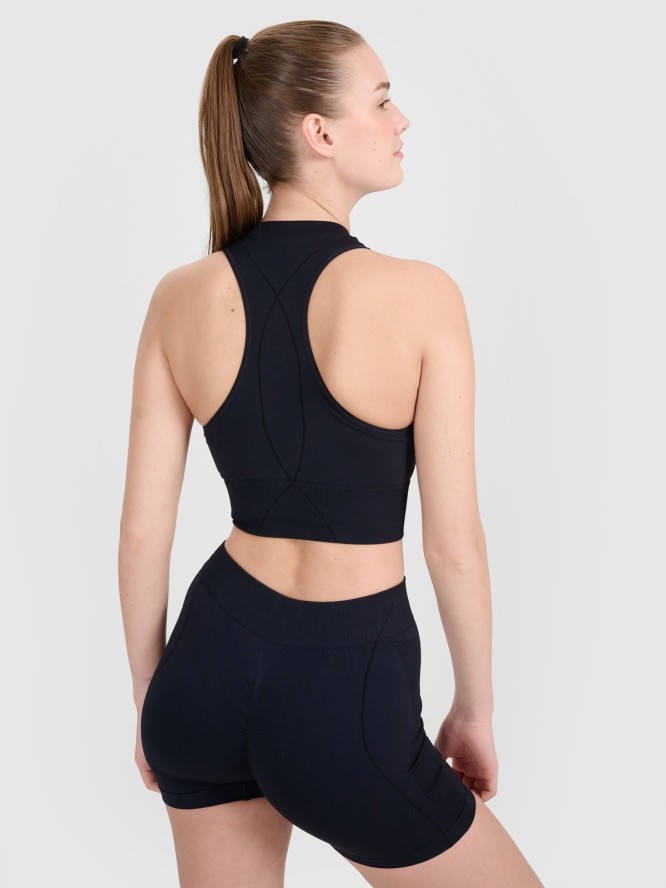 4F Crop-top treningowy slim bezszwowy damski - czarny XS/S