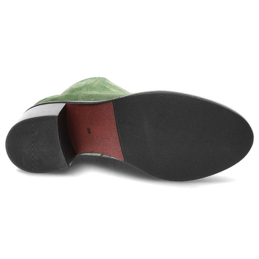 Zielone Botki Nessi Damskie Modne Obuwie Skórzane