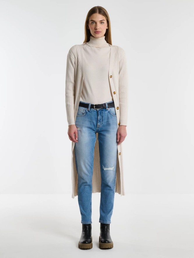 Kardigan damski długi kremowy Neka 102