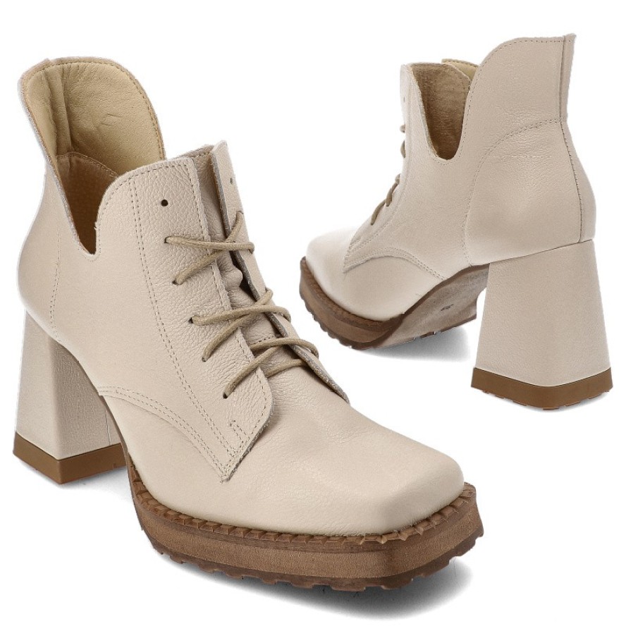 Beżowe Botki Amodo Modne Obuwie Damskie