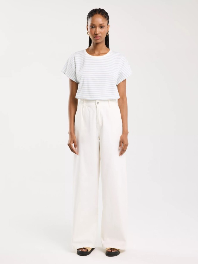 Spodnie damskie z szeroką nogawką z dodatkiem lnu białe Malu 101