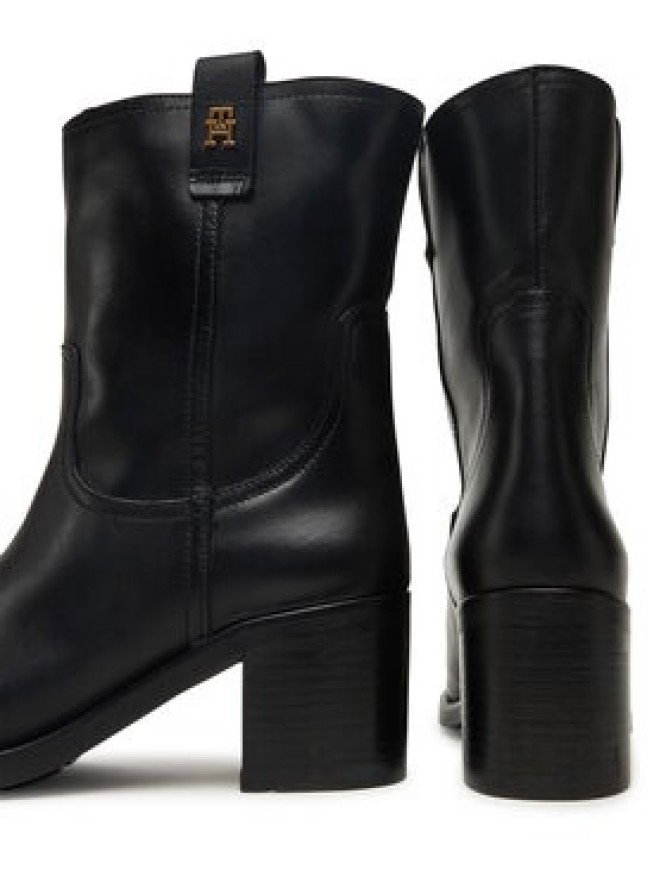 Tommy Hilfiger Botki Riding Lthr Mid Boot Block Heel FW0FW08776 Czarny