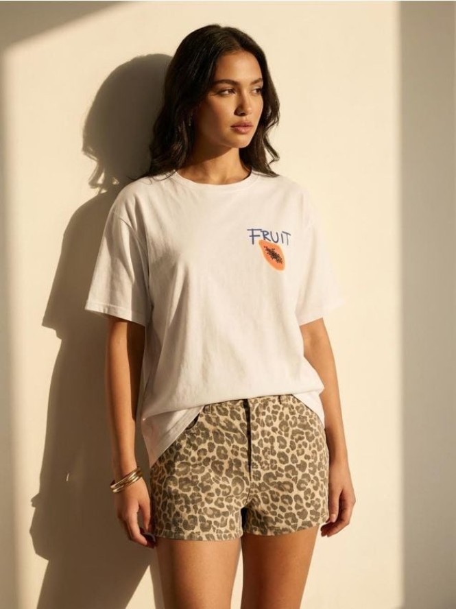 Bawełniana koszulka z motywem owocowym - biały