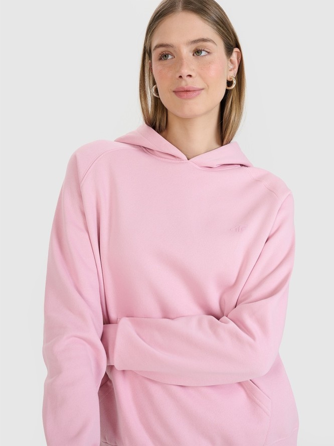 4F Bluza dresowa nierozpinana z kapturem damska - różowa S