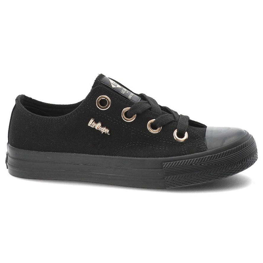 Trampki damskie Lee Cooper, cholewka z materiału tekstylnego wiązanie z przodu metalowe oczka na płaskiej podeszwie, czarne, LCW-26-02-4069L SVL-653