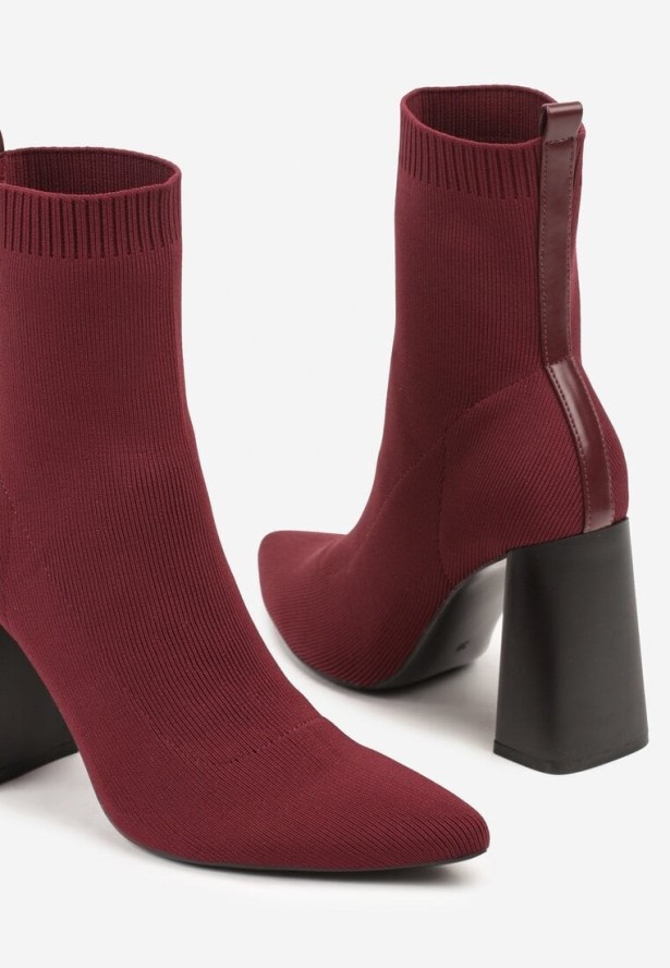 Bordowe Botki Vices na Obcasie o Geometrycznym Kształcie z Elastyczną Cholewką Falurea