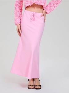 Spódnica midi z wiązaniem - różowy