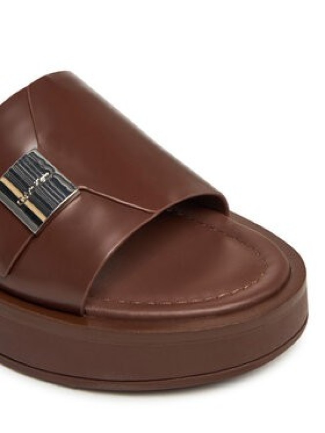 Calvin Klein Klapki Flatform Slide W/Ck Hw - Lth HW0HW02368 Brązowy