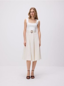 Sukienka midi z paskiem - wielobarwny