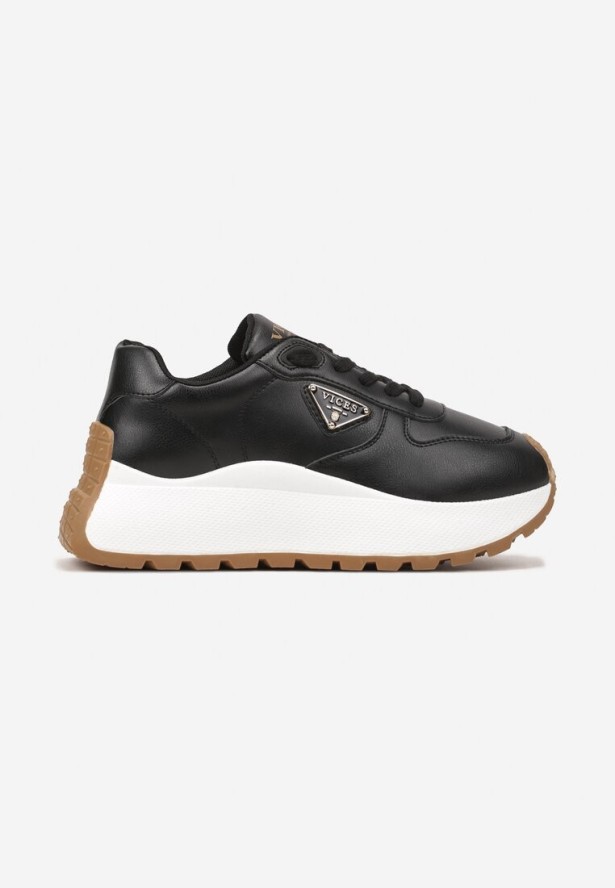 Czarne Sneakersy Vices na Platformie Ozdobione Metaliczną Aplikacją Nelviera