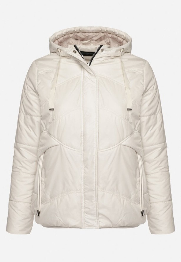 Jasnobeżowa Kurtka Pikowana z Kapturem Karbia