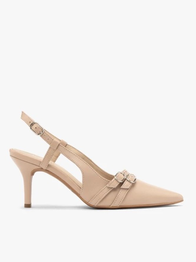 Czółenka slingback z dekoracyjnymi paskami