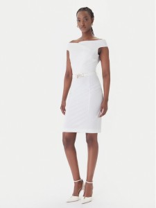 Rinascimento Sukienka koktajlowa CFC0127755003 Biały Slim Fit