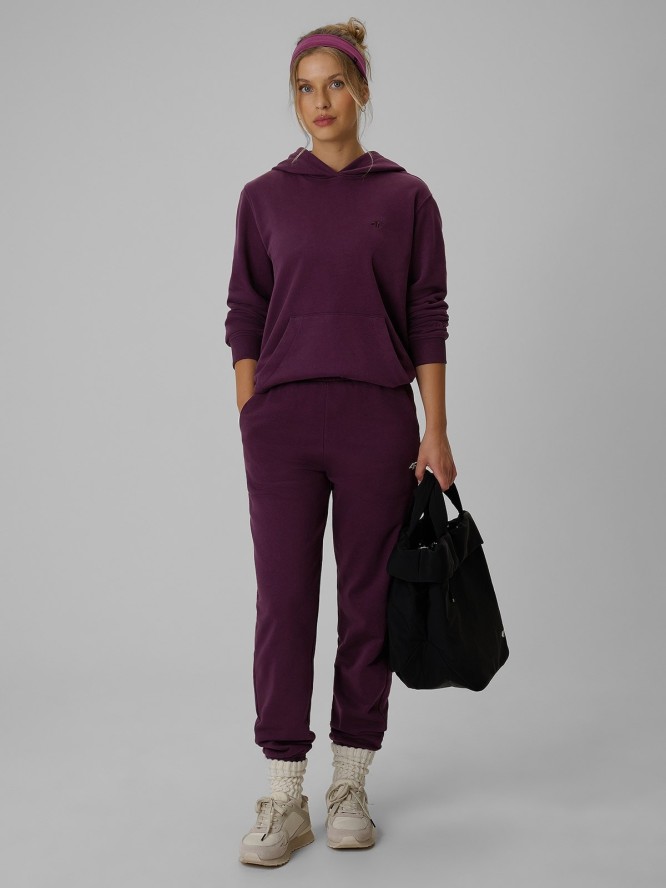 4F Bluza dresowa relaxed z kapturem damska - fioletowa XL