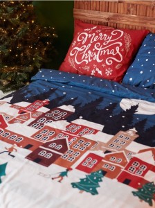 Komplet pościeli ze świątecznym motywem - granatowy