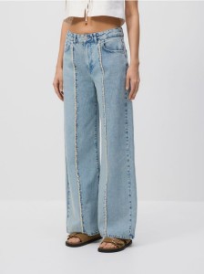 Jeansy straight z przeszyciami - niebieski