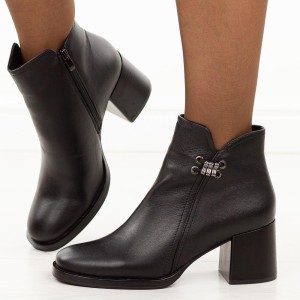 Czarne skórzane botki damskie na słupku Sergio Leone Bt25209S
