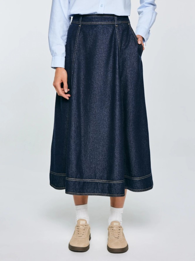 Spódnica damska midi jeansowa rozkloszowana granatowa Scarlet 652