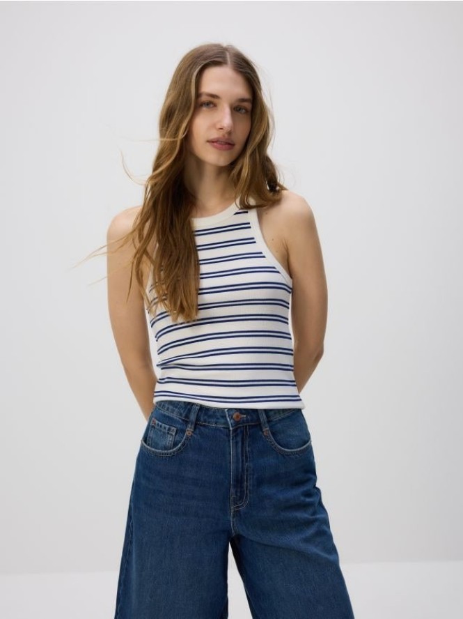 Tank top w paski - biały
