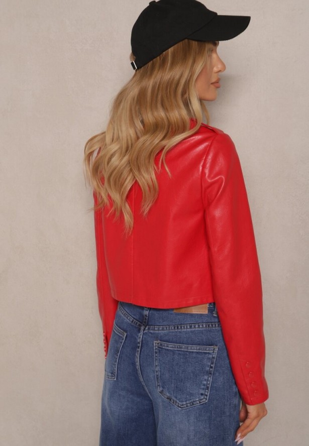 Czerwona Kurtka w Stylu Ramoneski z Guzikami Sesiloria