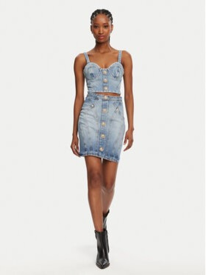 Balmain Spódnica jeansowa DF1LBA22DE53 Niebieski Slim Fit