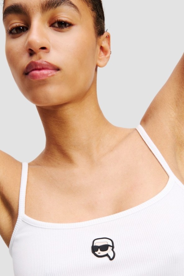 KARL LAGERFELD Biały damski top Ikon Patch Tank Top, Rozmiar L