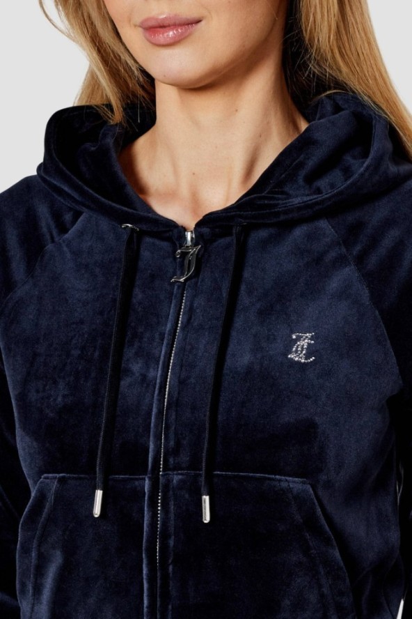 JUICY COUTURE Granatowa bluza damska welurowa Madison z cyrkoniami, Rozmiar L
