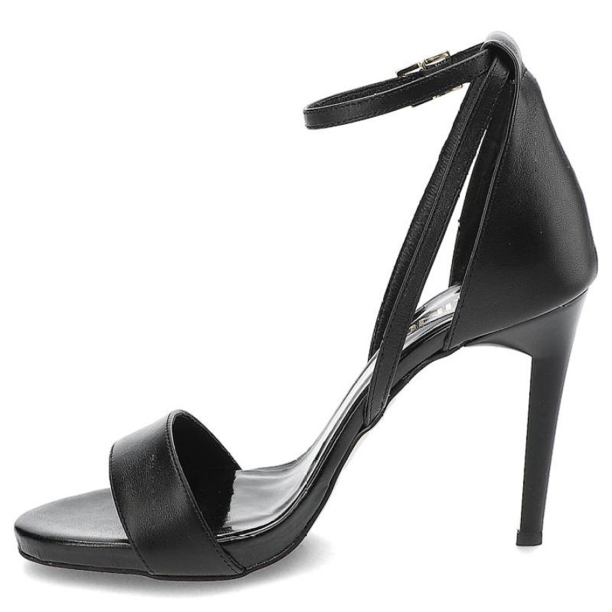 Sandały damskie Karino, naturalna skóra licowa smukły wysoki obcas podkreślający sylwetkę, czarny lico, 4165-076-P