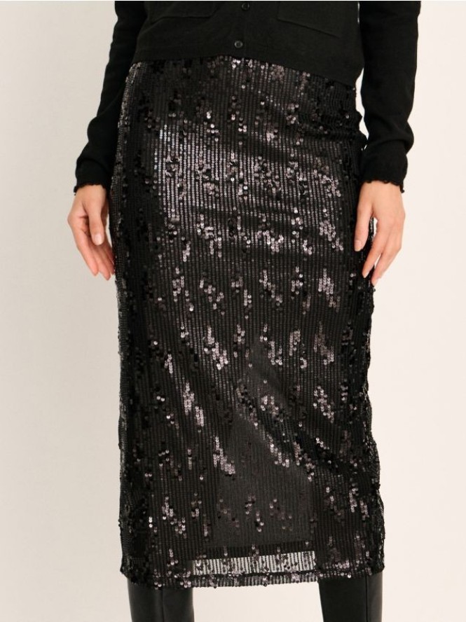 Spódnica midi z cekinami - czarny