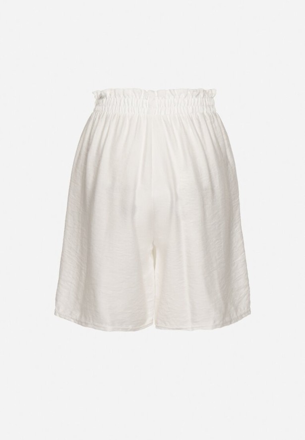 Białe Wiskozowe Szorty z Wysokim Stanem i Paskiem Lumovelle