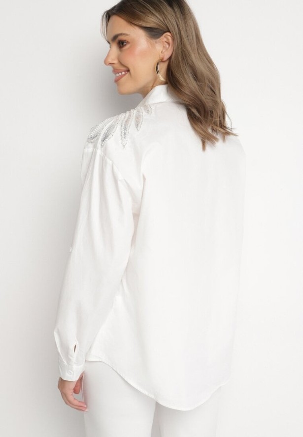 Biała Koszula z Bawełny Ozdobiona Cekinami Nalaniriel