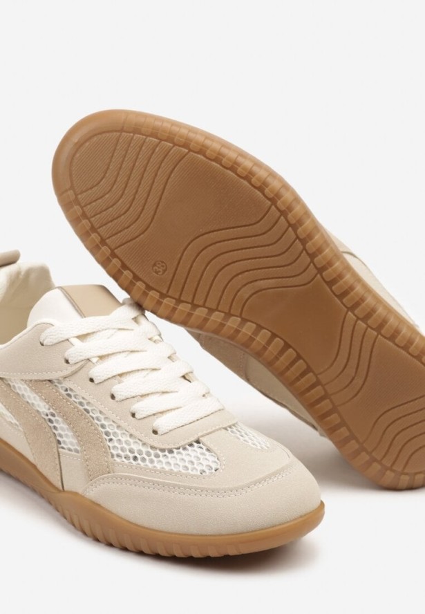 Ciemnobeżowe Sneakersy w Stylu Tenisówek Ozdobione Paskami Amooshea