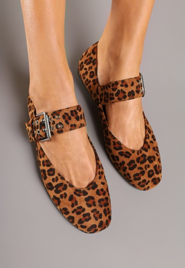 Panterkowe Balerinki z Paskiem Zapinanym na Dużą Klamrę Tastia