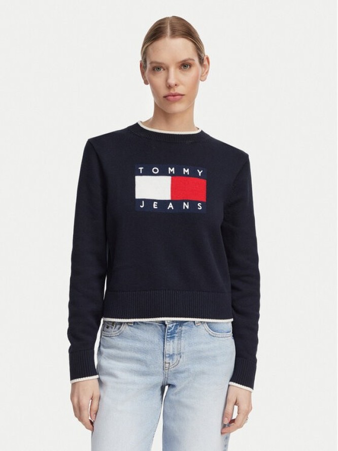 Tommy Jeans Sweter Intarsia Flag Badge DW0DW22316 Granatowy Relaxed Fit