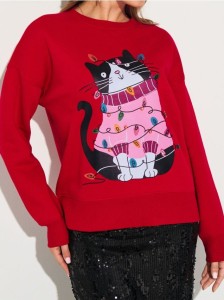 Bluza crewneck z motywem świątecznym - czerwony