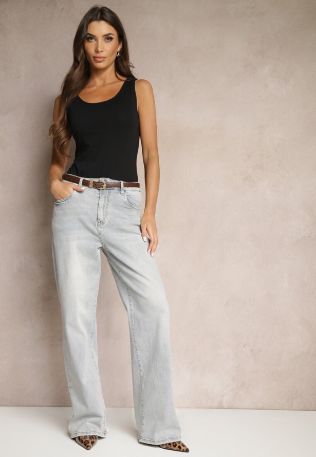 Czarny Dopasowany Top z Bawełny na Szerokich Ramiączkach Ravilina