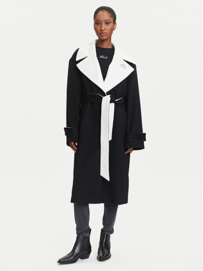 KARL LAGERFELD Płaszcz wełniany A3W15010 Czarny Regular Fit