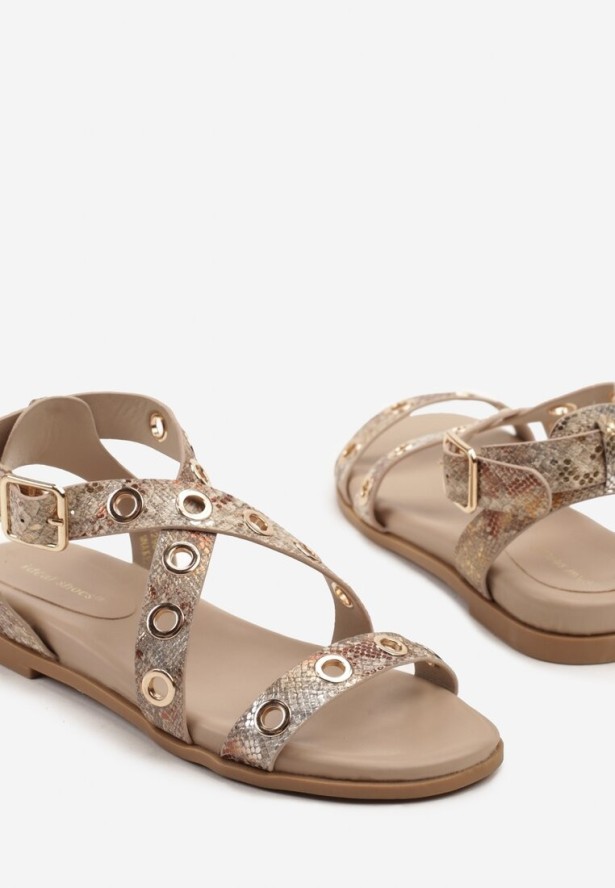 Złote Wężowe Sandały Ozdobione Metalicznymi Aplikacjami Orravena