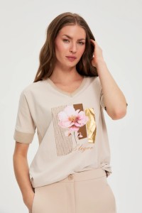 Bluzka z nadrukiem beżowa