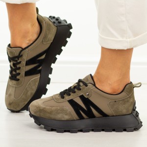 Khaki skórzane sneakersy damskie Vinceza 41520