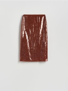 Cekinowa spódnica midi - brązowy