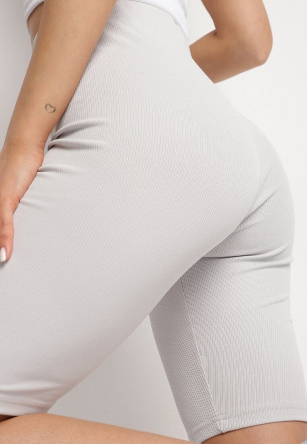 Jasnoszare Szorty Kolarki z Prążkowanego Materiału Adrase