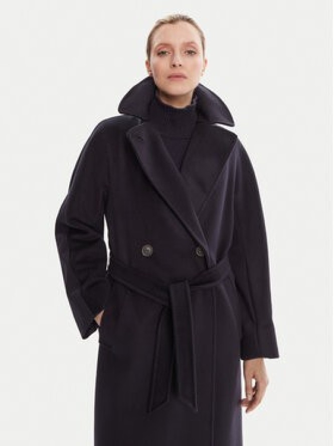 Weekend Max Mara Płaszcz wełniany Resina 2525016031 Granatowy Regular Fit