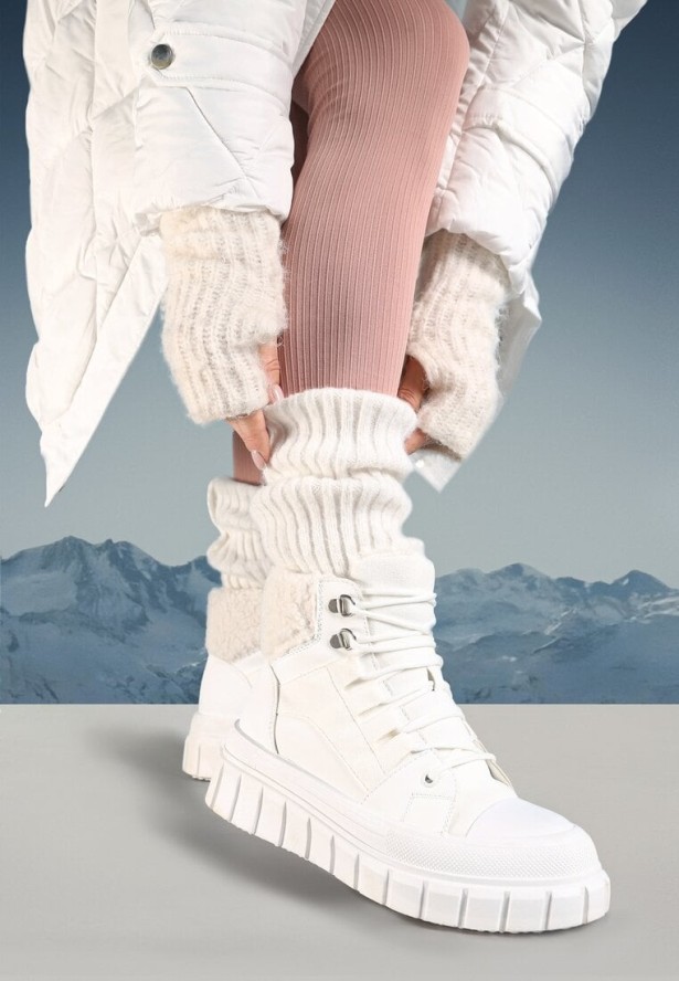 Białe Botki na Platformie z Futerkiem Dorcva