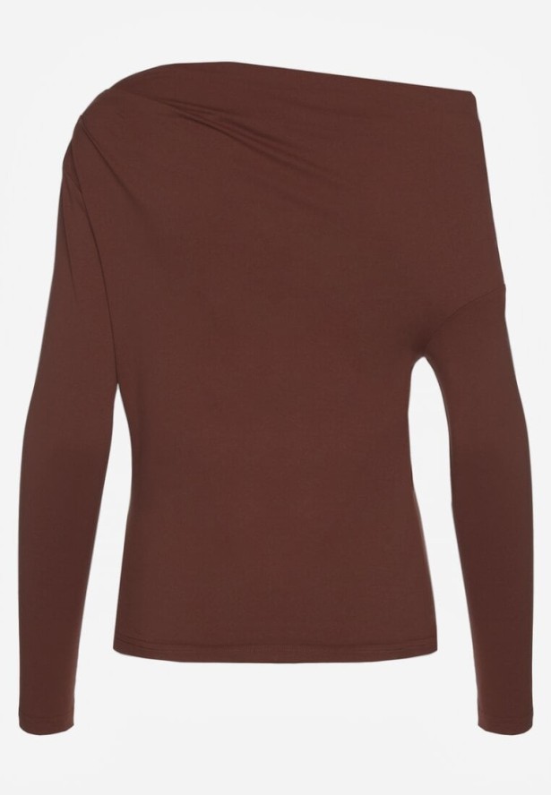 Brązowa Bluzka Longsleeve Vices z Asymetrycznym Dekoltem Fertie