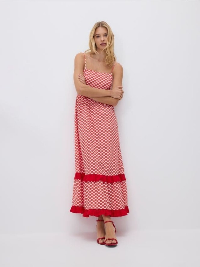 Sukienka maxi w kratę - czerwony