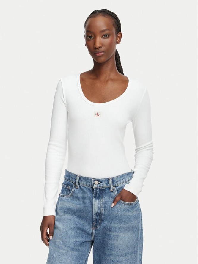 Calvin Klein Jeans Bluzka LV047D218G Biały Slim Fit
