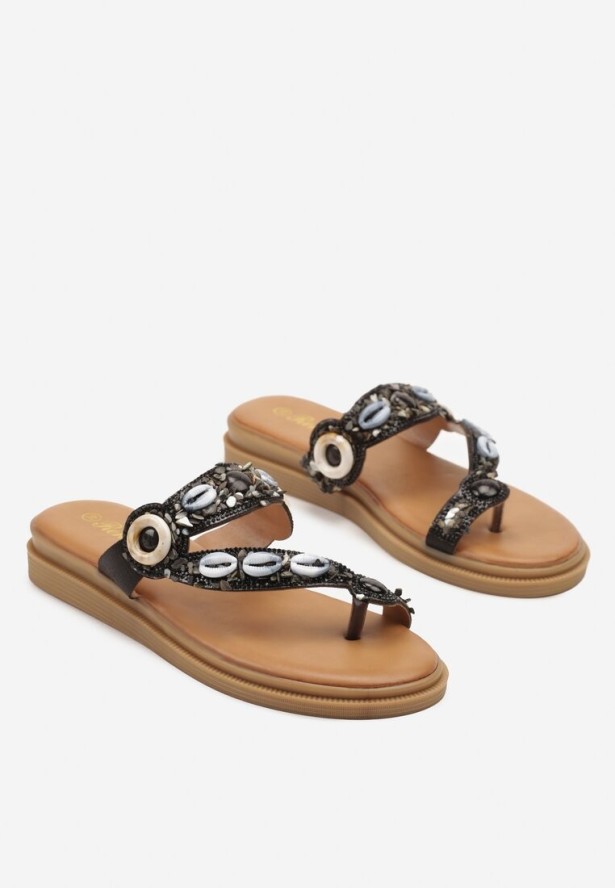 Czarne Japonki Ozdobione Cyrkoniami i Muszelkami Reivessa